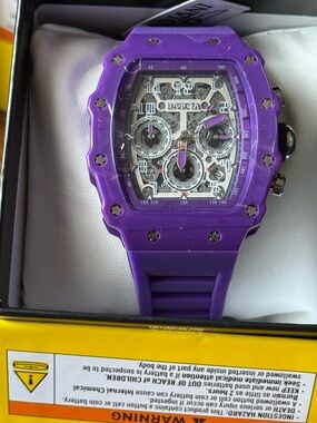 Invicta NIB Purple Chronograph Sport Watch - Skeleton Dial Unisex